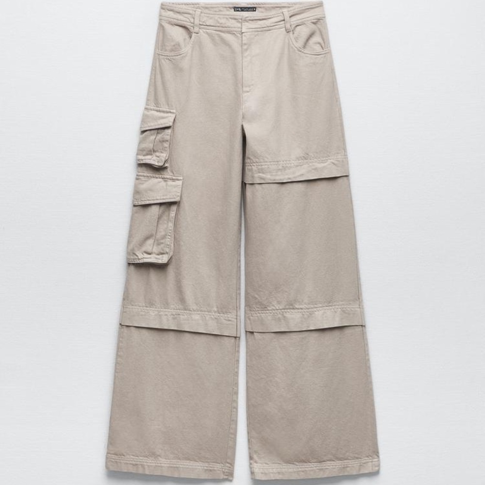 Zara Beige Wide-Leg Cargo Pants